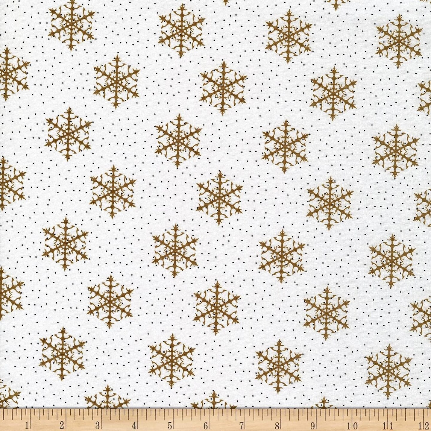 Mook Fabrics Christmas Gold Snowflakes on White 100% Cotton Fabric By the yard