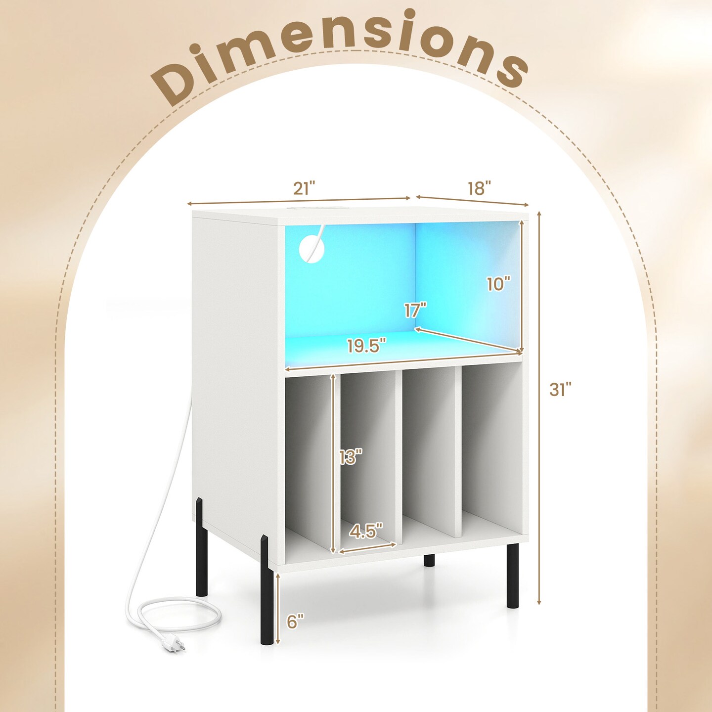 Record Player Stand with RGB LED Light Vinyl Storage Charging Station