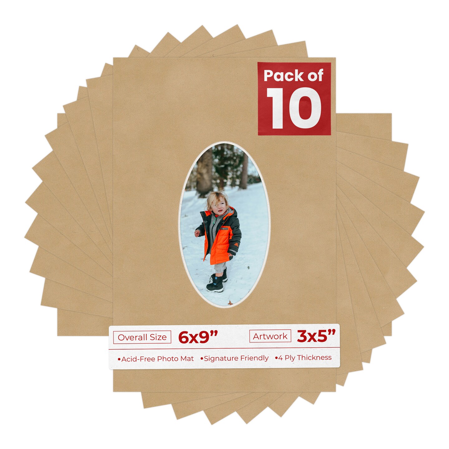 Beige Suede Mat Board for 6x9 Frames - Oval Opening for 3x5 Photos