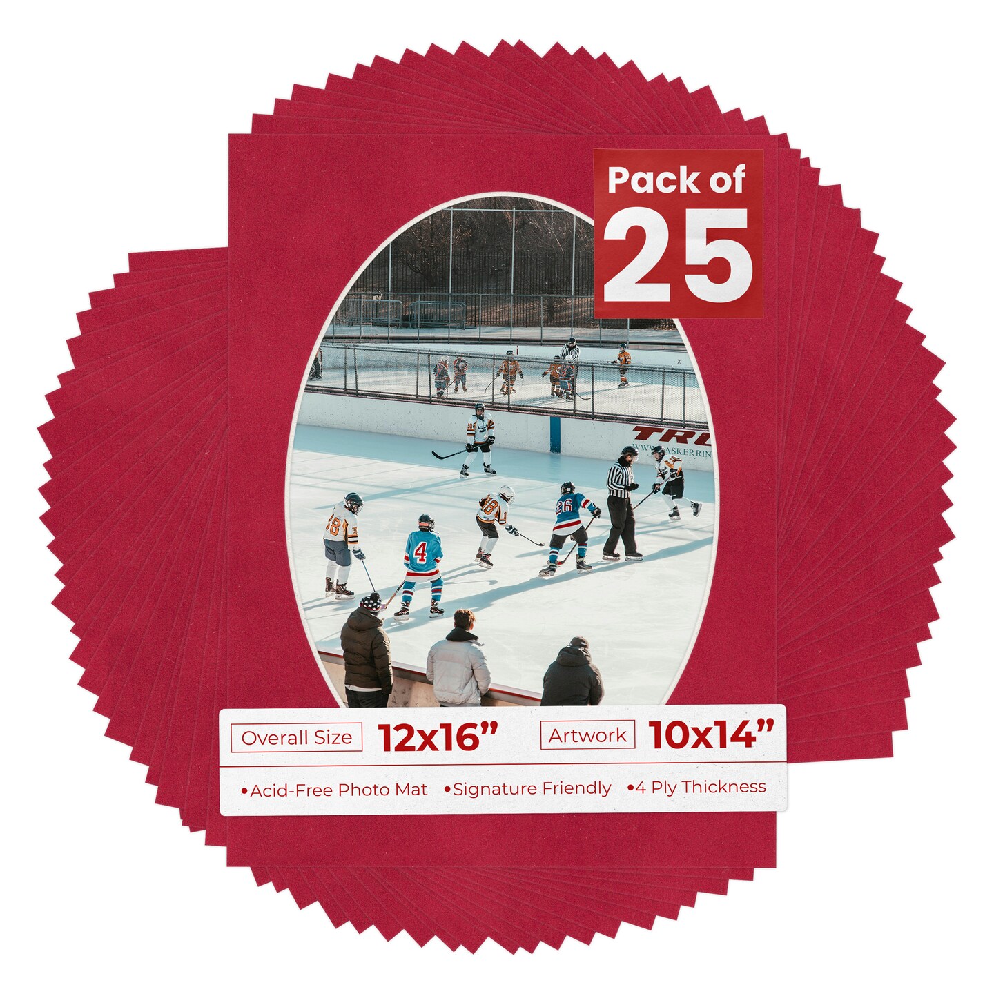 Red Suede Mat Board for 12x16 Frames - Oval Opening for 10x14 Photos