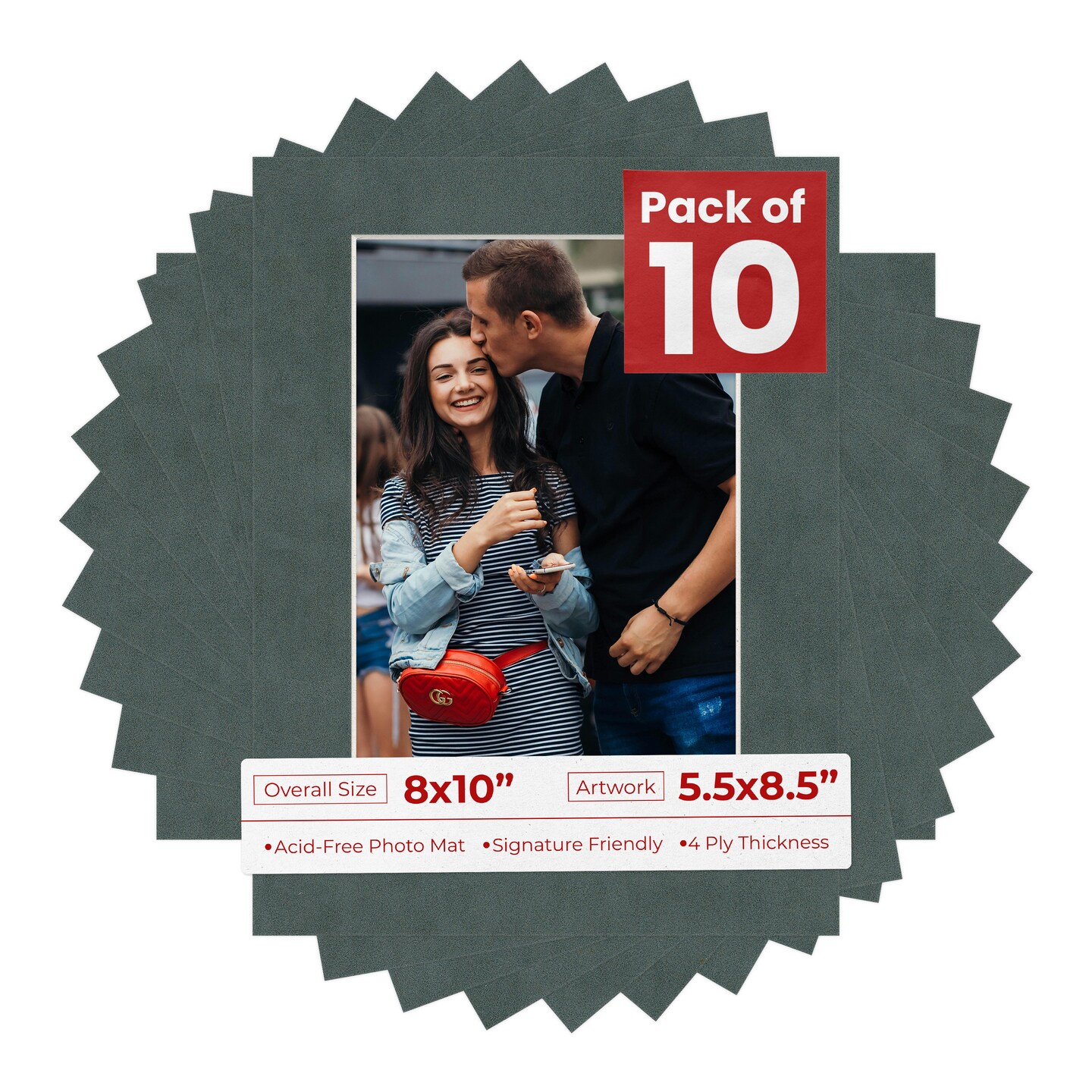 Dark Grey Suede Mat Board for 8x10 Frames - Fits 5.5x8.5 Photos