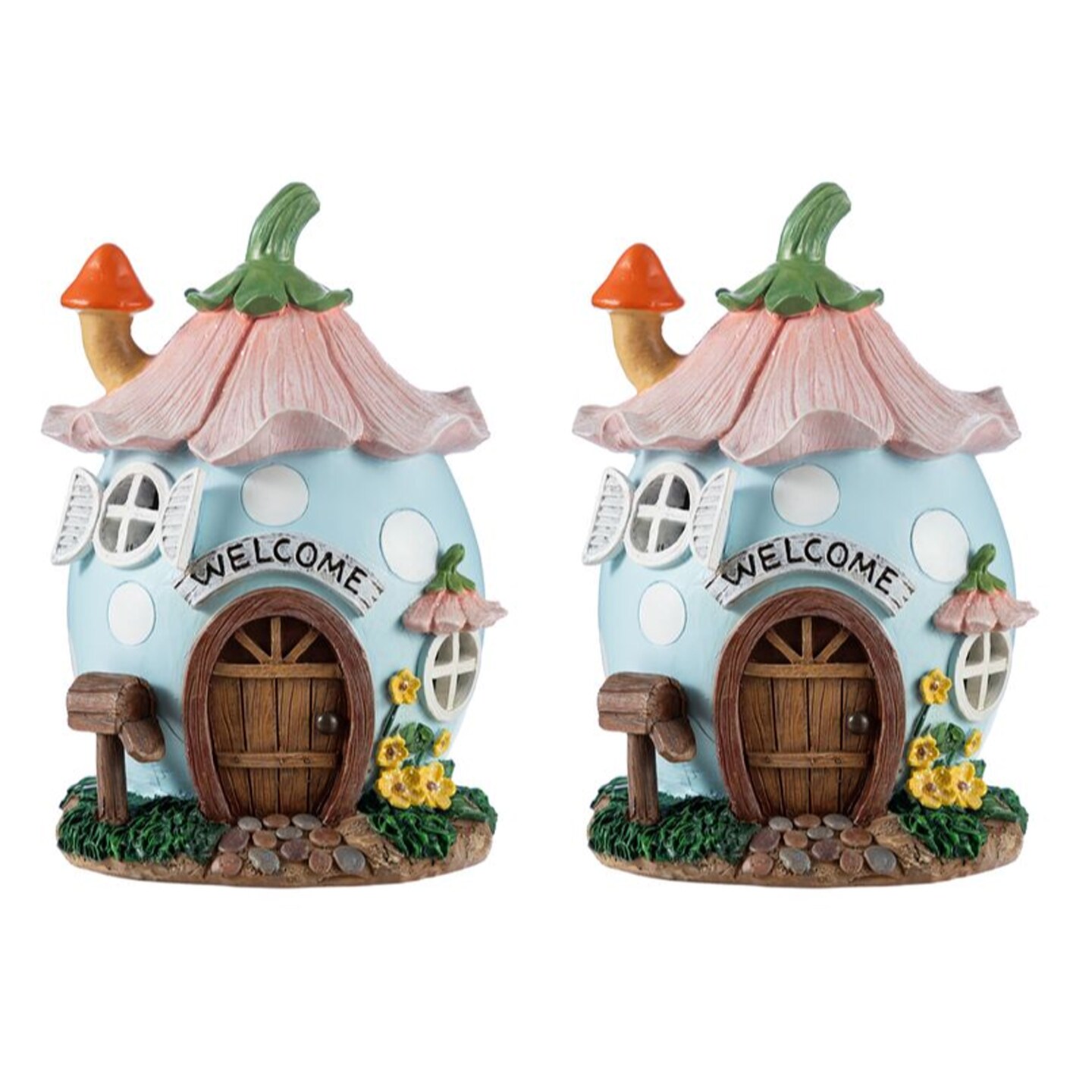 Set of 2 8"H Lighted Easter Resin Egg Shaped House Table Decor