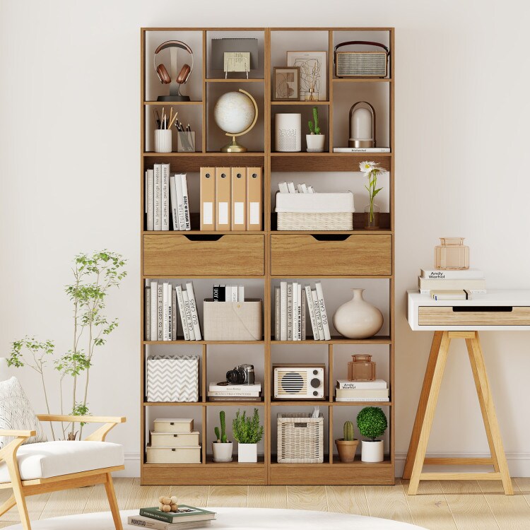 71" Tall 10-Cube Storage Organizer Bookcase with Drawer for Books & Decor