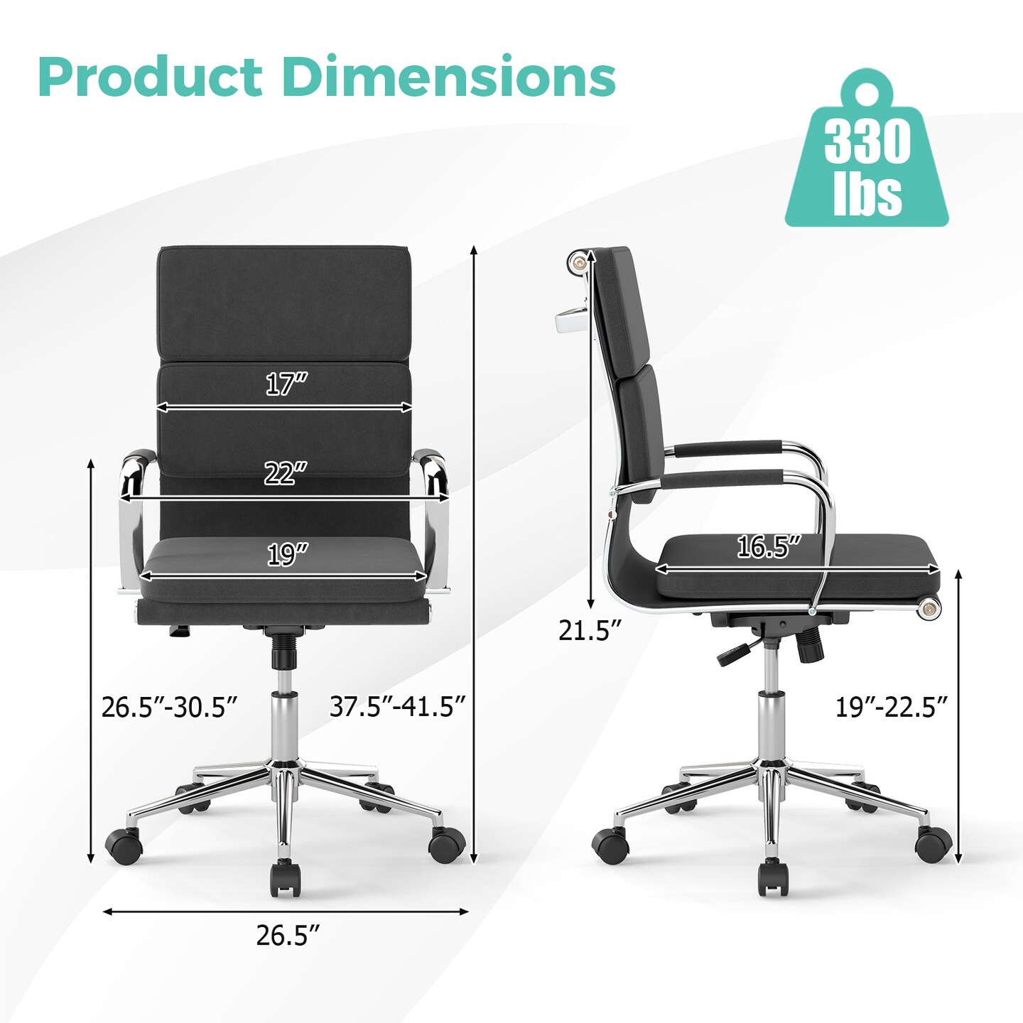 Office Desk Chair Ergonomic Height-Adjustable Seat Rocking Backrest 330 lbs