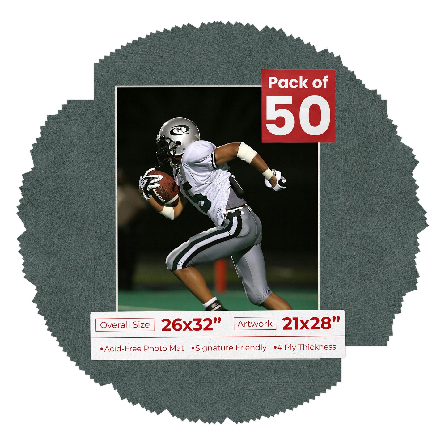 Dark Grey Suede Mat Board for 26x32 Frames - Fits 21x28 Photos