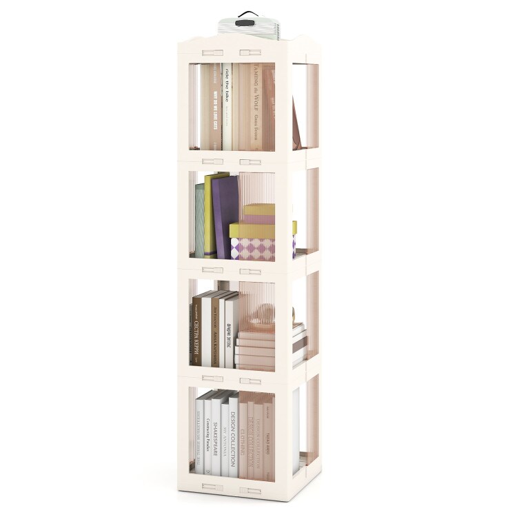 Foldable 4-Tier Rotating Bookshelf with Swivel Base for Books & Decor