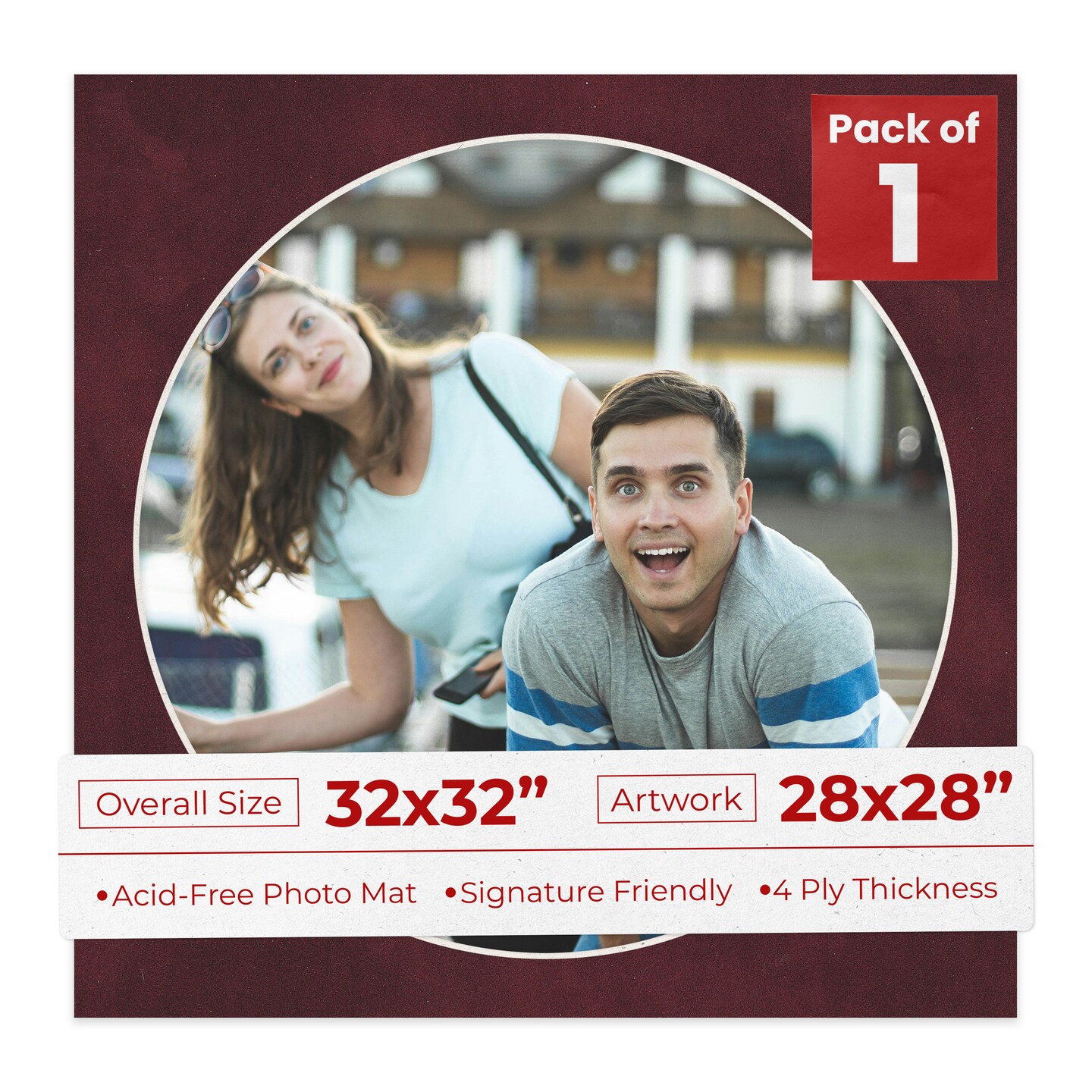 Dark Red Suede Mat Board for 32x32 Frames - Circle Opening for 28x28 Photos