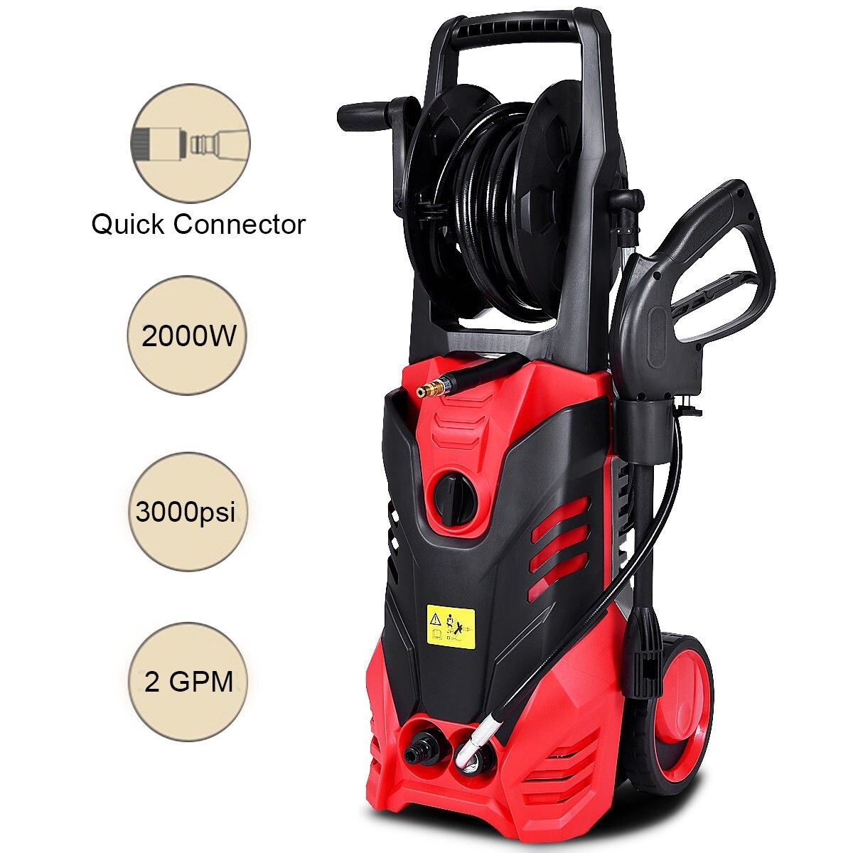 2000W Electric Pressure Washer 3000PSI Adjustable Spray for Driveway Deck Car