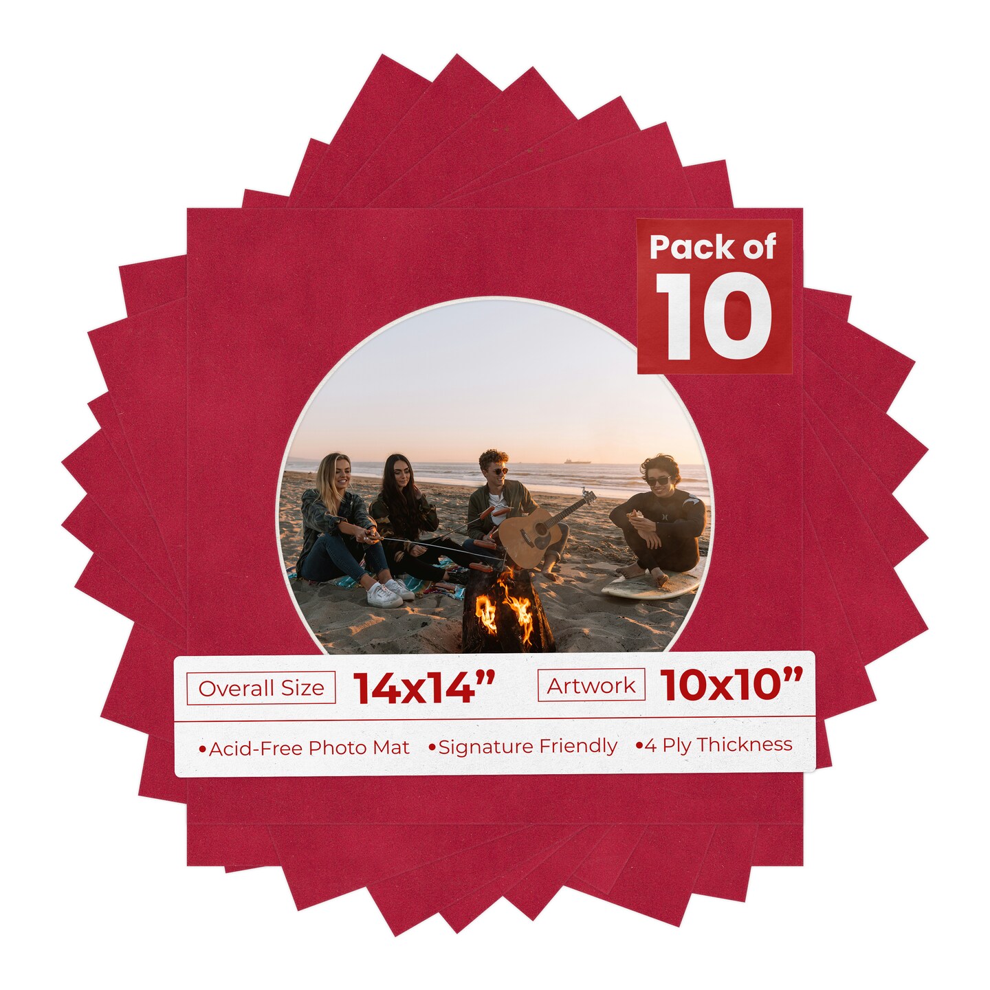 Red Suede Mat Board for 14x14 Frames - Circle Opening for 10x10 Photos
