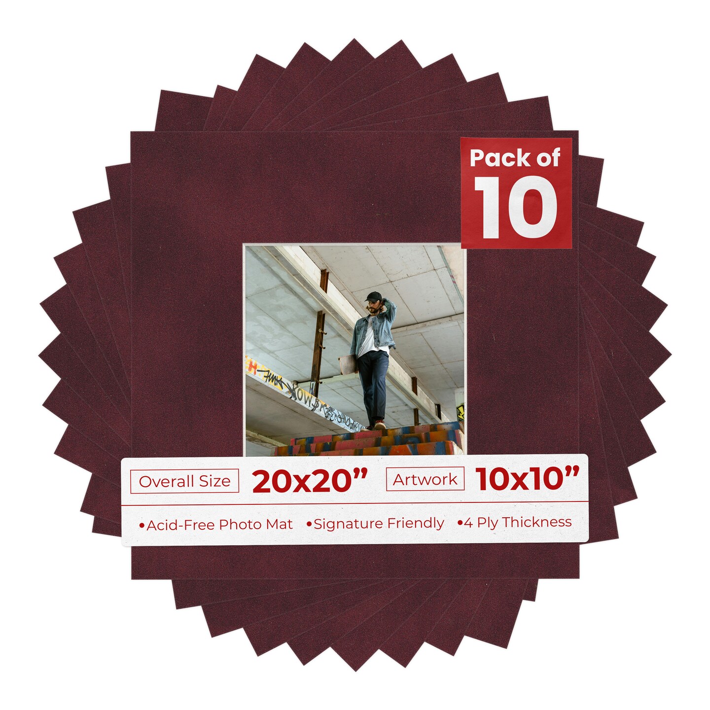 Dark Red Suede Mat Board for 20x20 Frames - Fits 10x10 Photos