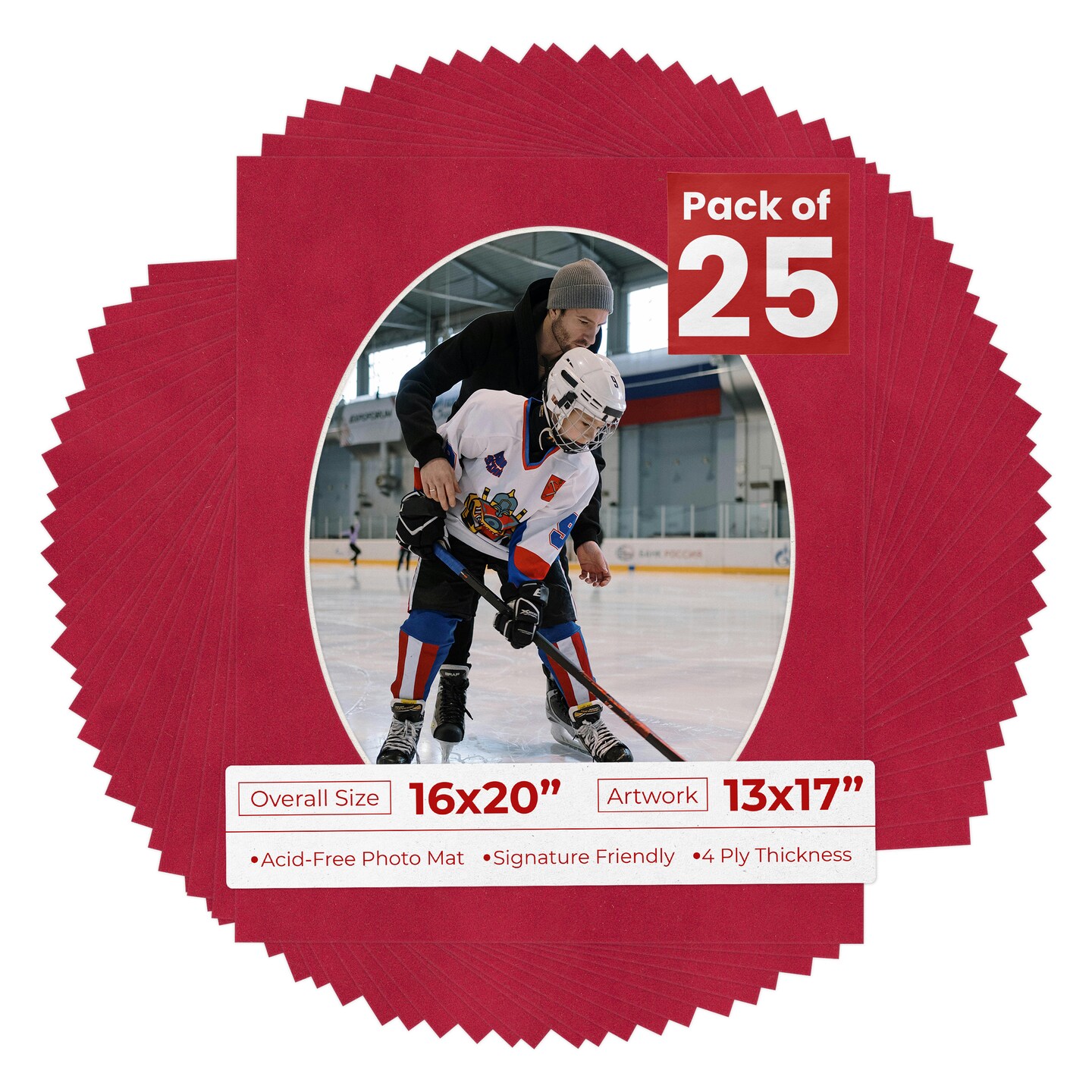 Red Suede Mat Board for 16x20 Frames - Oval Opening for 13x17 Photos