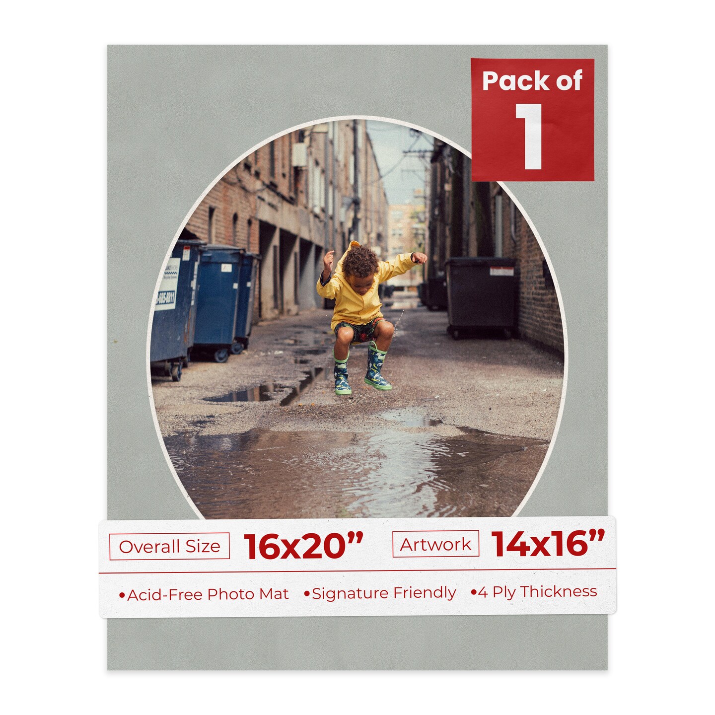 Light Grey Suede Mat Board for 16x20 Frames - Oval Opening for 14x16 Photos