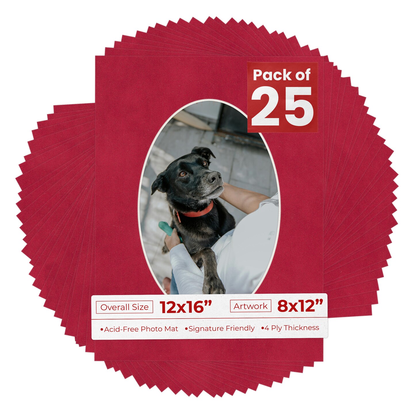 Red Suede Mat Board for 12x16 Frames - Oval Opening for 8x12 Photos