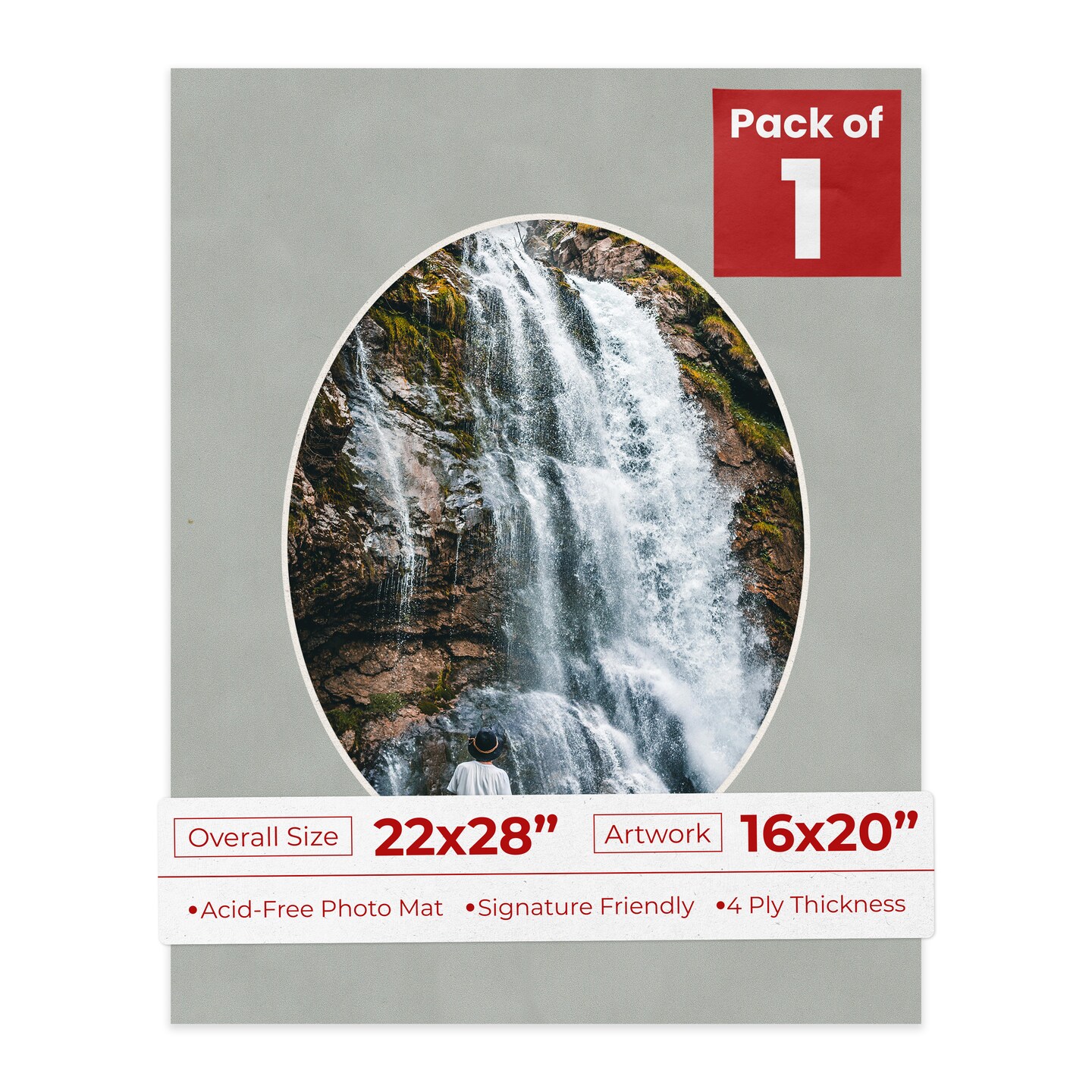 Light Grey Suede Mat Board for 22x28 Frames - Oval Opening for 16x20 Photos