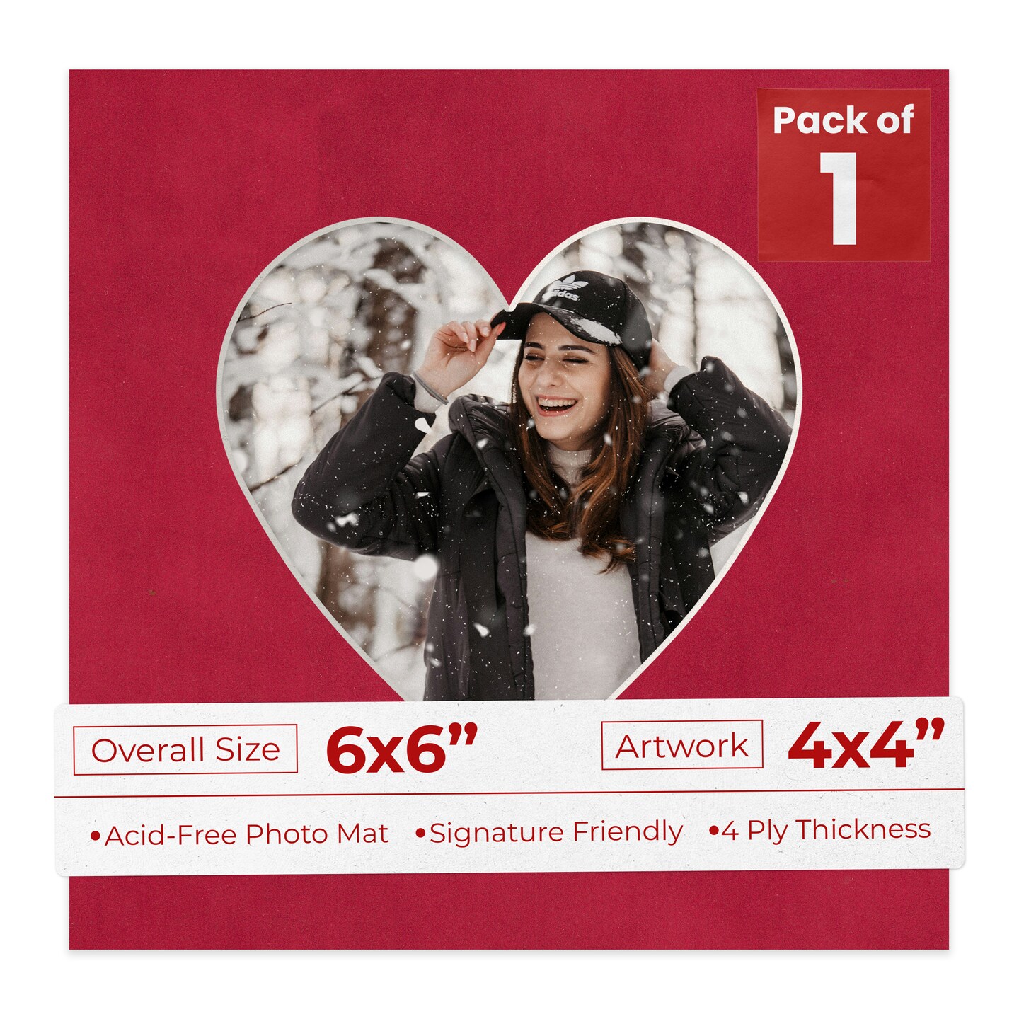 Red Suede Mat Board for 6x6 Frames - Heart Opening for 4x4 Photos