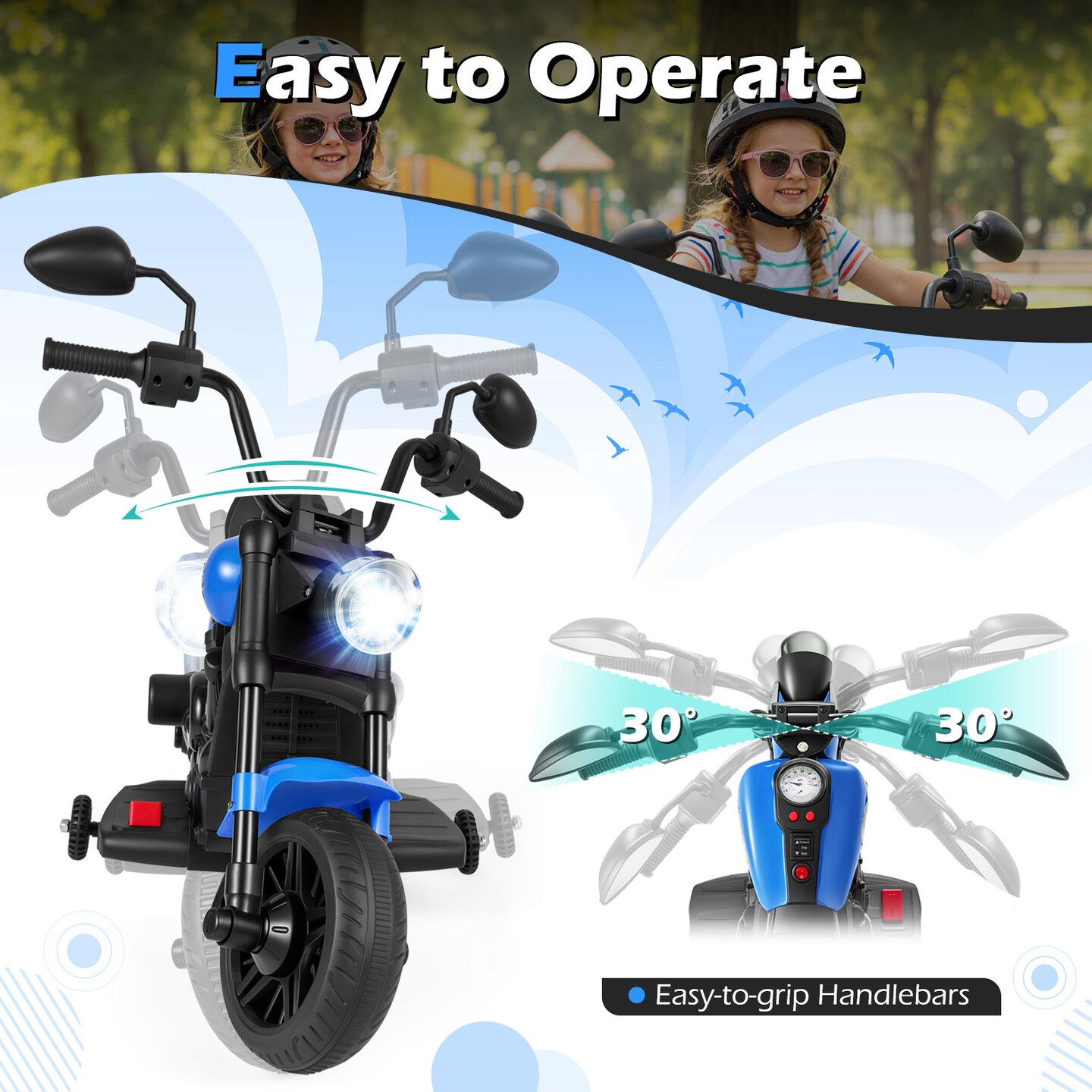 Battery Powered Kids Motorcycle 6V Motor 1.5 MPH Detachable Wheels