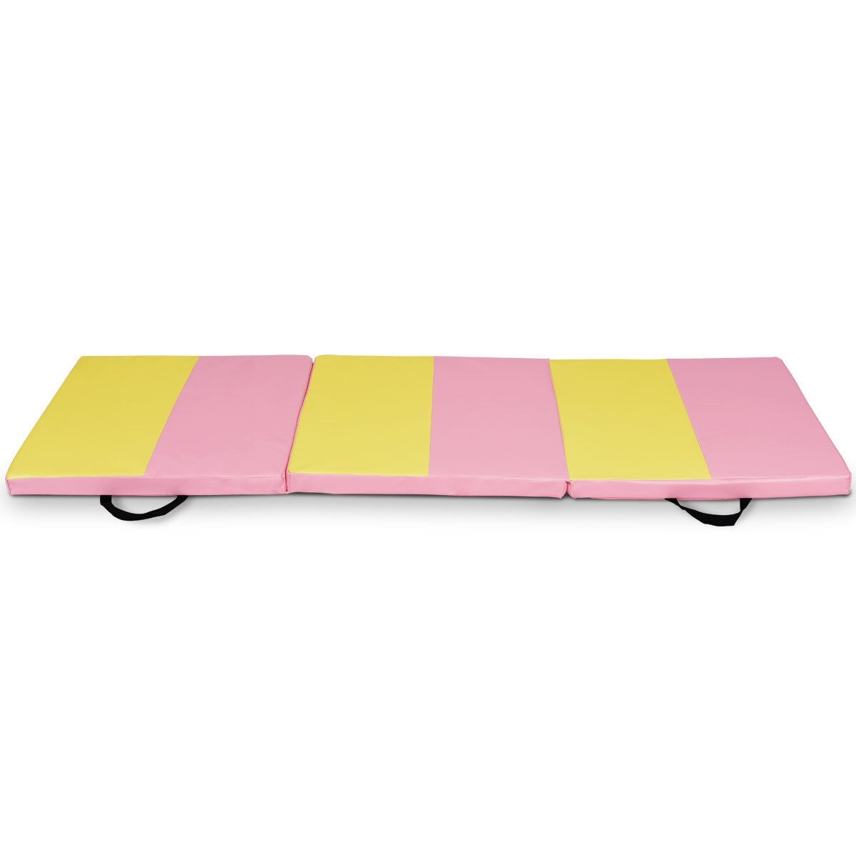 Pink-Yellow Leather Gymnastic Mat Tri-Fold Foam Yoga and Exercise
