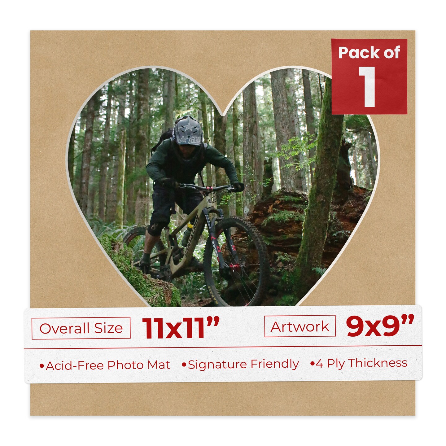 Beige Suede Mat Board for 11x11 Frames - Heart Opening for 9x9 Photos