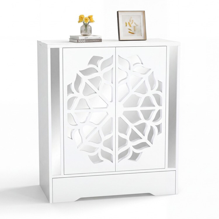 4-Tier Mirrored Shoe Organizer Cabinet With Large Drawer Entryway Storage