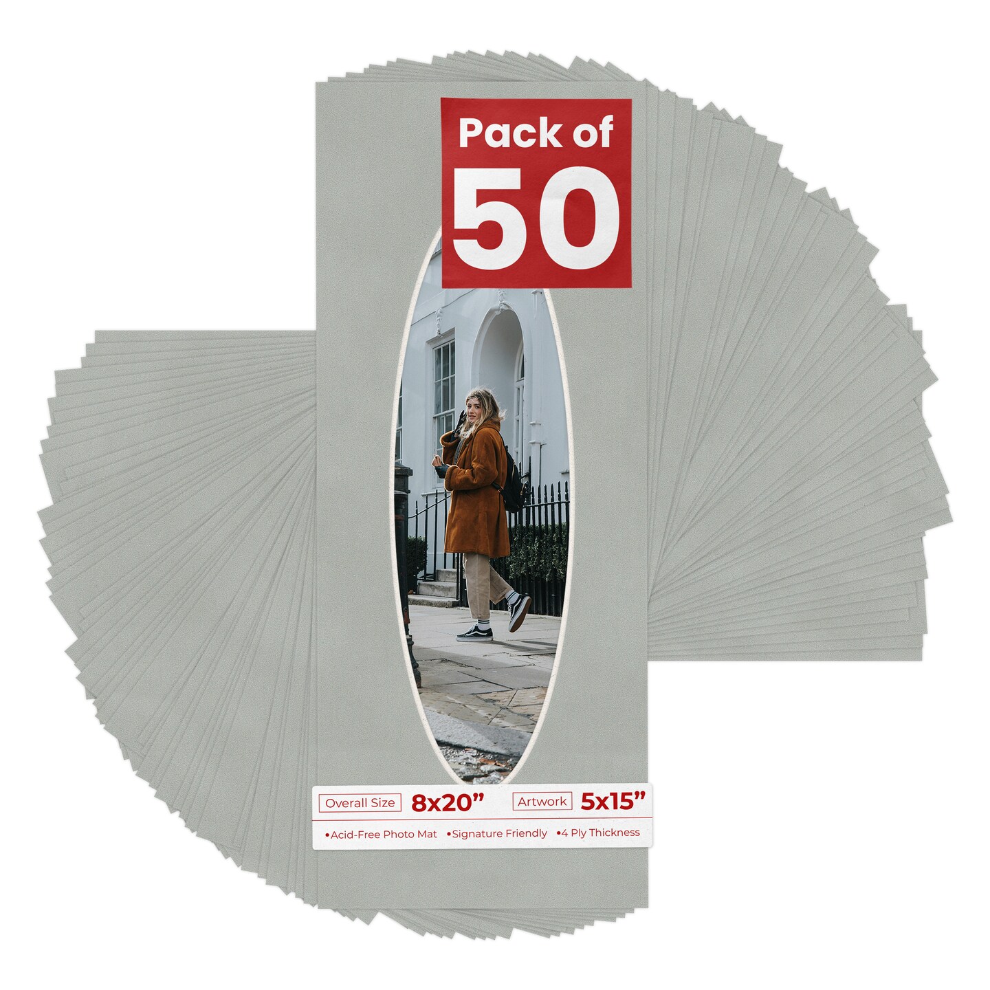 Light Grey Suede Mat Board for 8x20 Frames - Oval Opening for 5x15 Photos