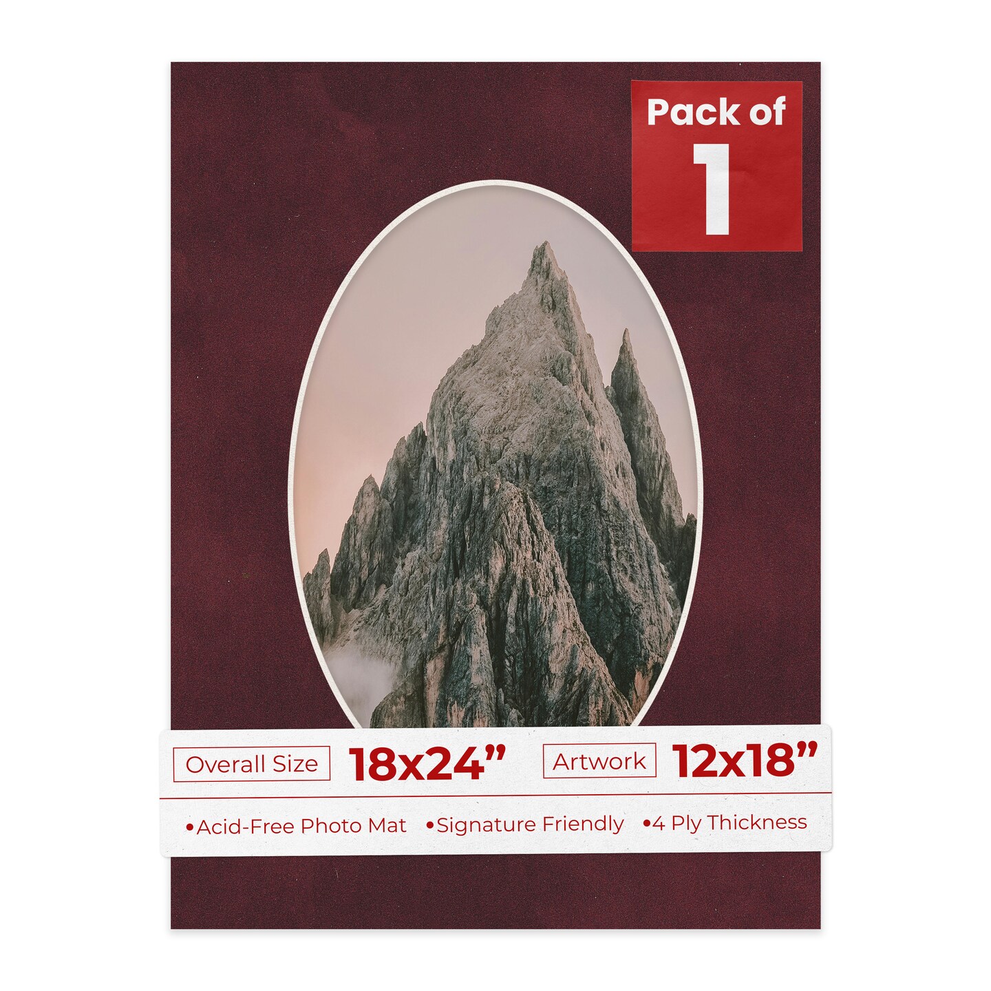 Dark Red Suede Mat Board for 18x24 Frames - Oval Opening for 12x18 Photos