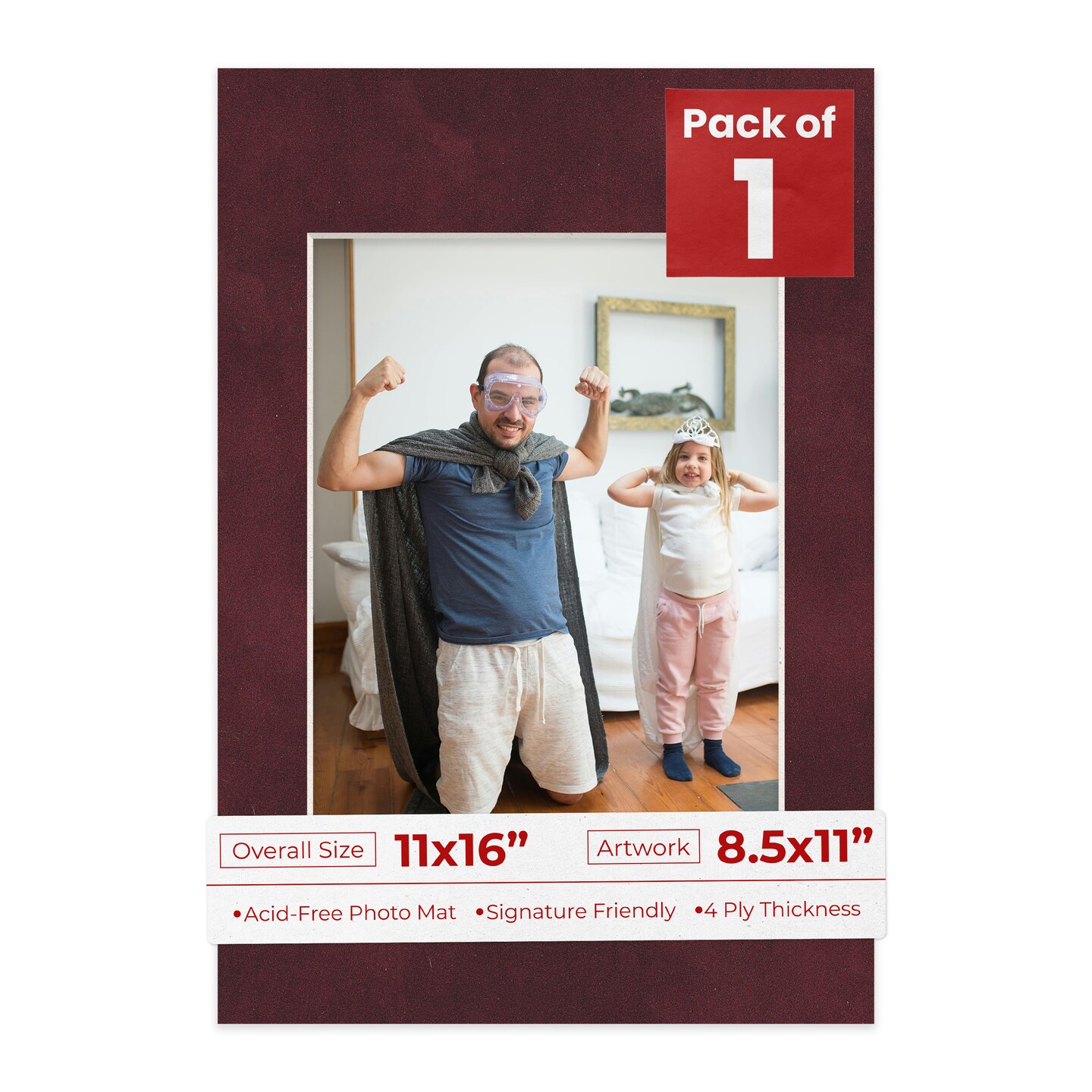 Dark Red Suede Mat Board for 11x16 Frames - Fits 8.5x11 Photos