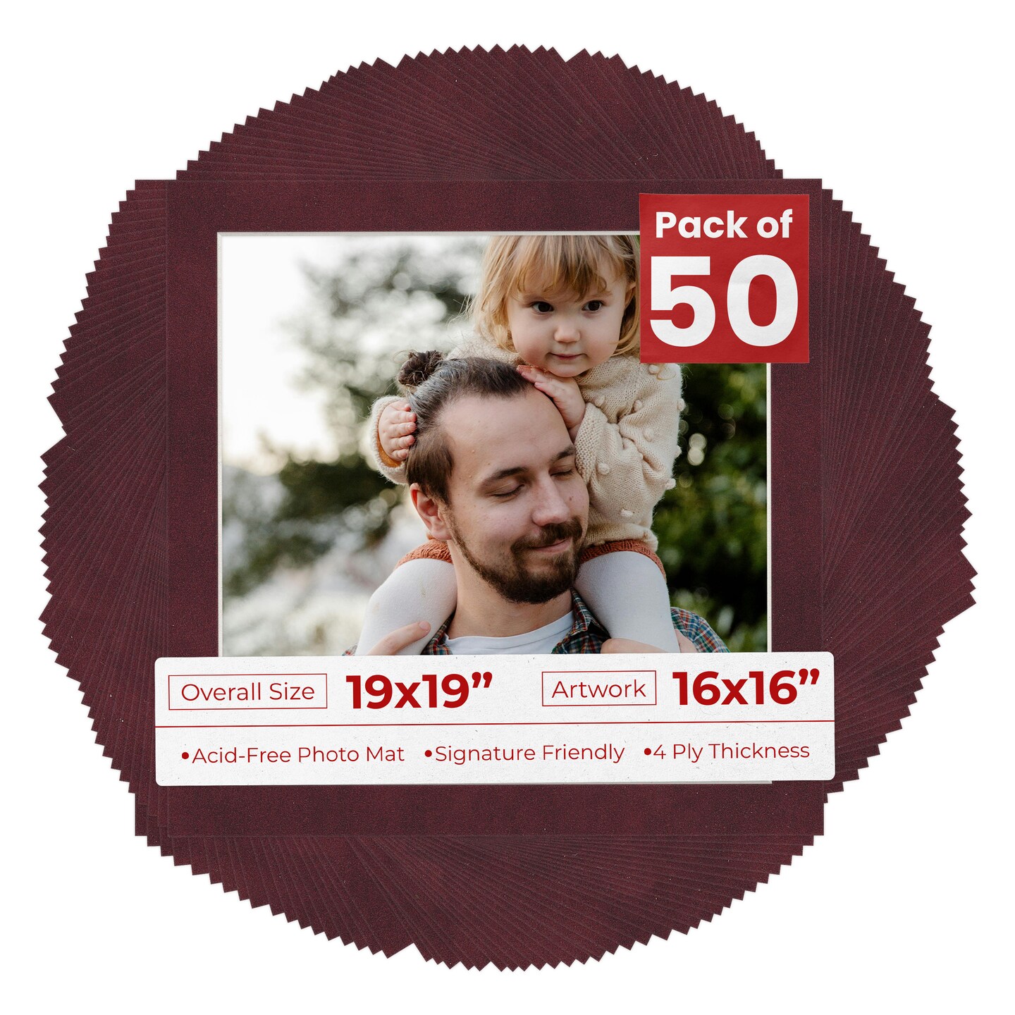 Dark Red Suede Mat Board for 19x19 Frames - Fits 16x16 Photos
