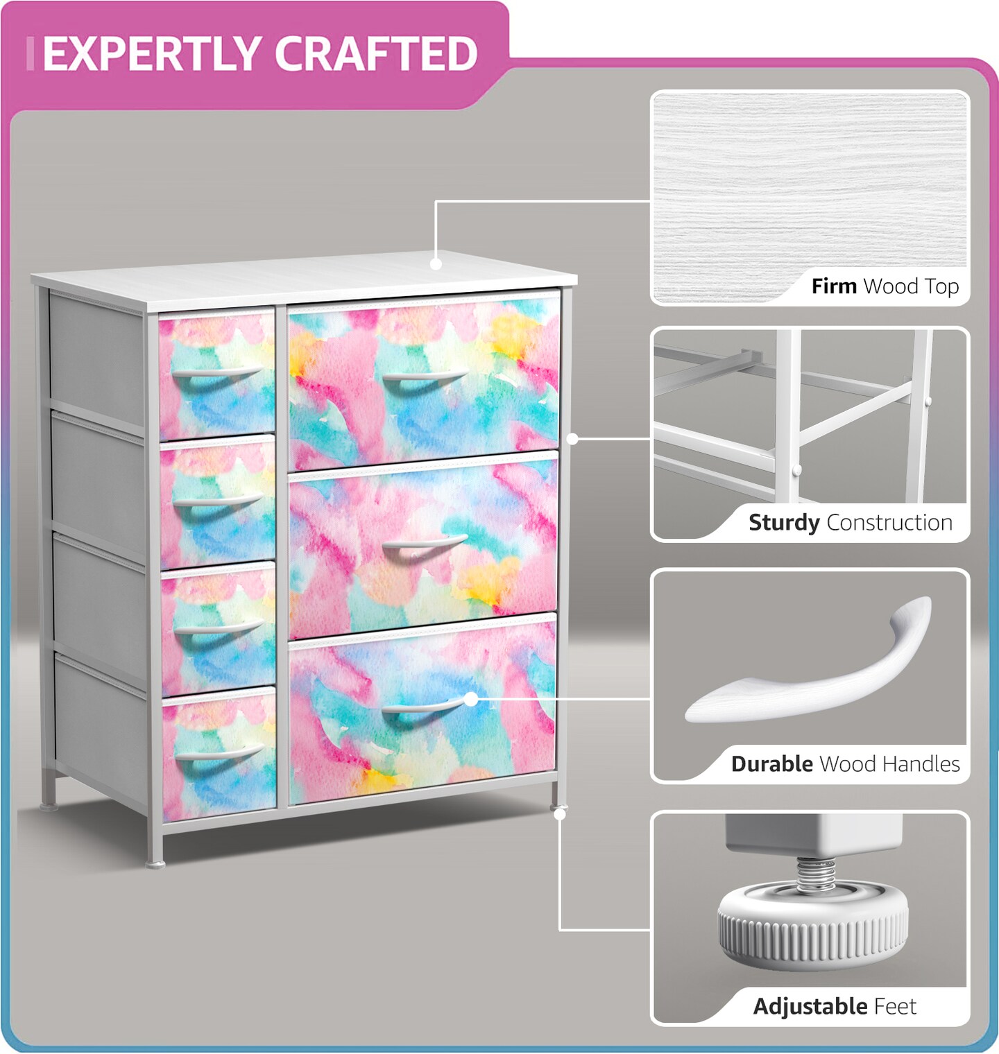 Sorbus Dresser with Drawers - Furniture Storage Tower Unit for Bedroom, Hallway, Closet, Office Organization - Steel Frame, Wood Top, Easy Pull Fabric Bins