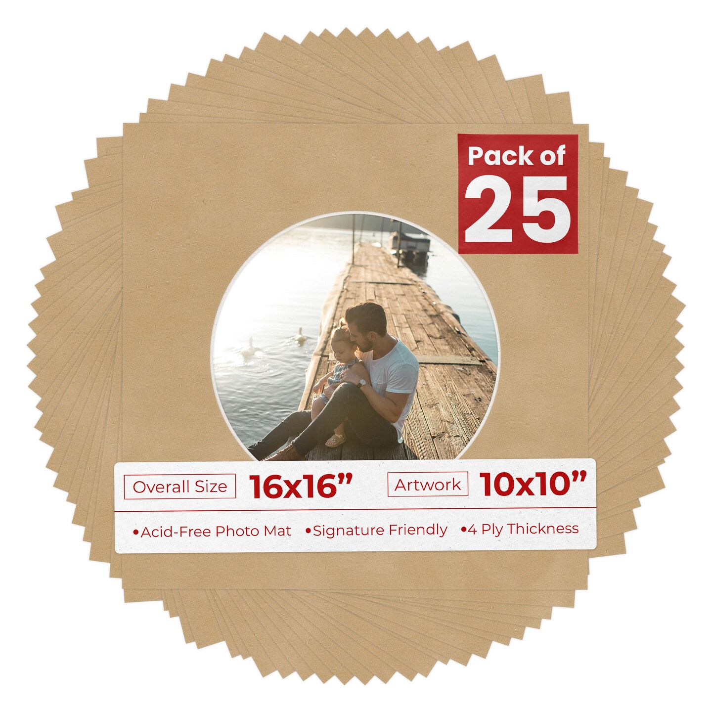 Beige Suede Mat Board for 16x16 Frames - Circle Opening for 10x10 Photos