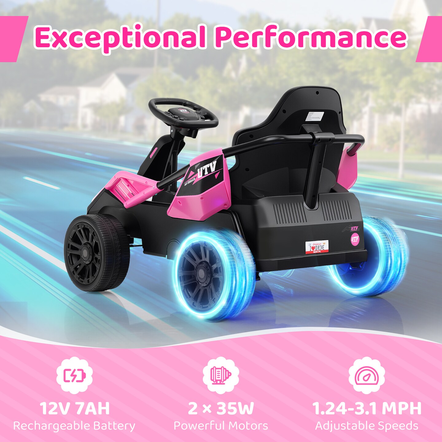 12V Ride On Electric UTV for Big Kids with Remote Control, Music and LED Lights