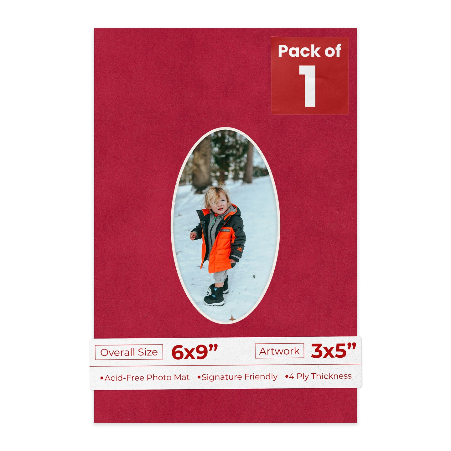 Red Suede Mat Board for 6x9 Frames - Oval Opening for 3x5 Photos