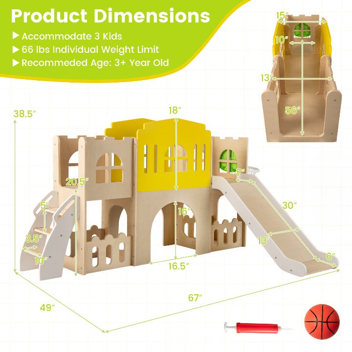 kids 7-in-1 Slide Set with Climber and Basketball Hoop for Indoor/Outdoor