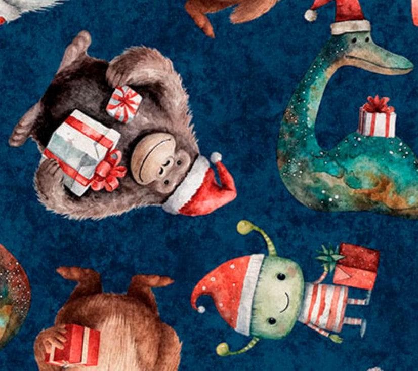 QT Fabrics Christmas Monsters on Navy 100% Cotton Price per Yard