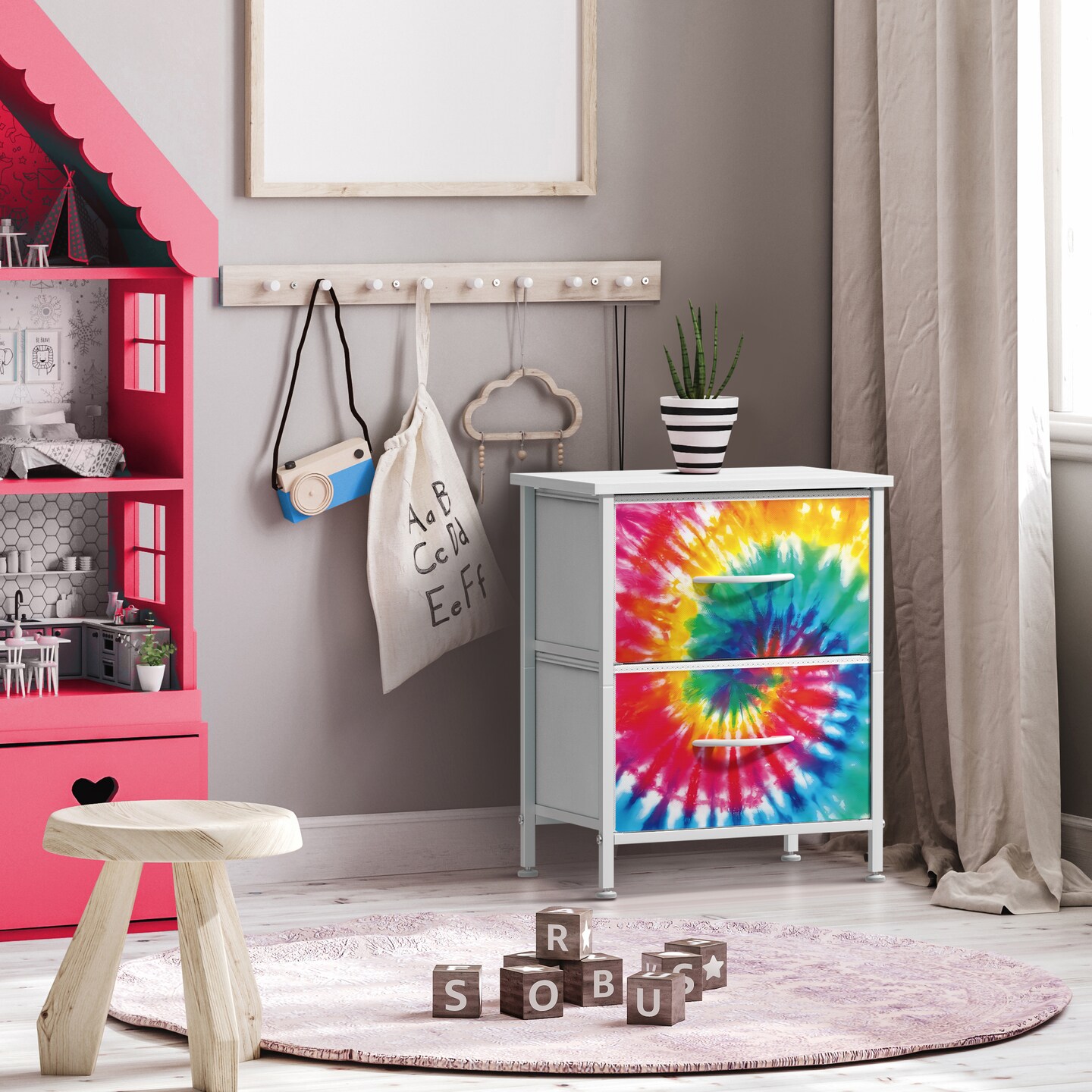 Sorbus Nightstand with 2 Drawers - Steel Frame, Wood Top & Easy Pull Fabric Bins - Great for Home, Bedroom, Office & College Dorm