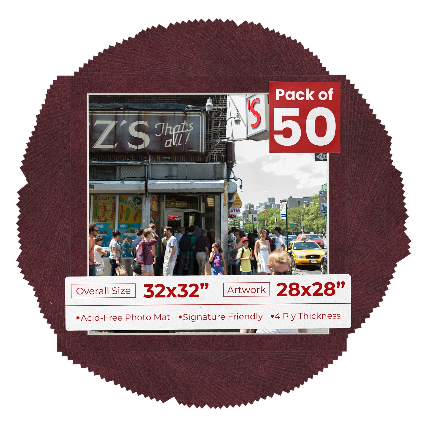 Dark Red Suede Mat Board for 32x32 Frames - Fits 28x28 Photos