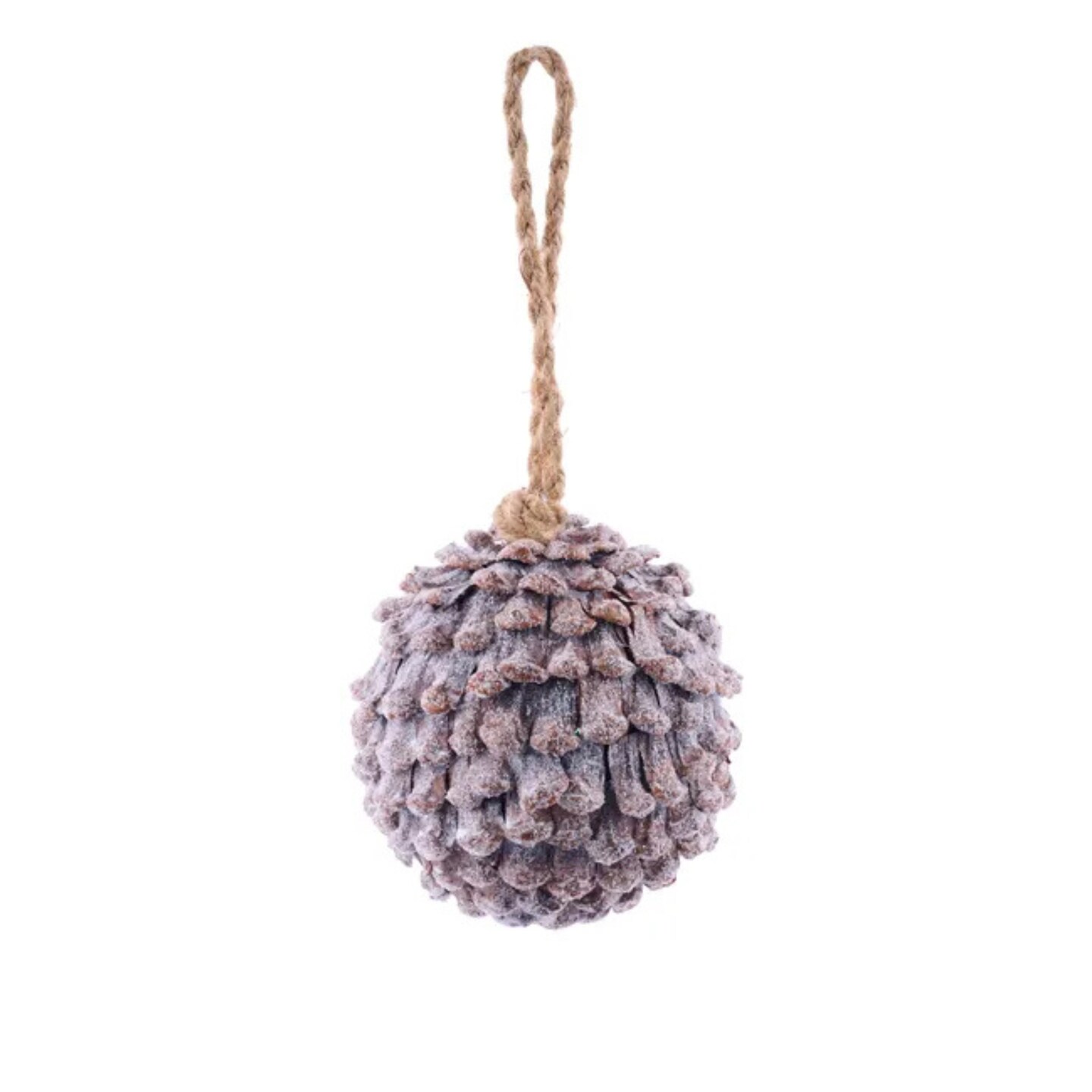 Rustic Frosted Pinecone Ornament – 4.25" Pinecone Petal Ball with Jute Hanger-XD1299