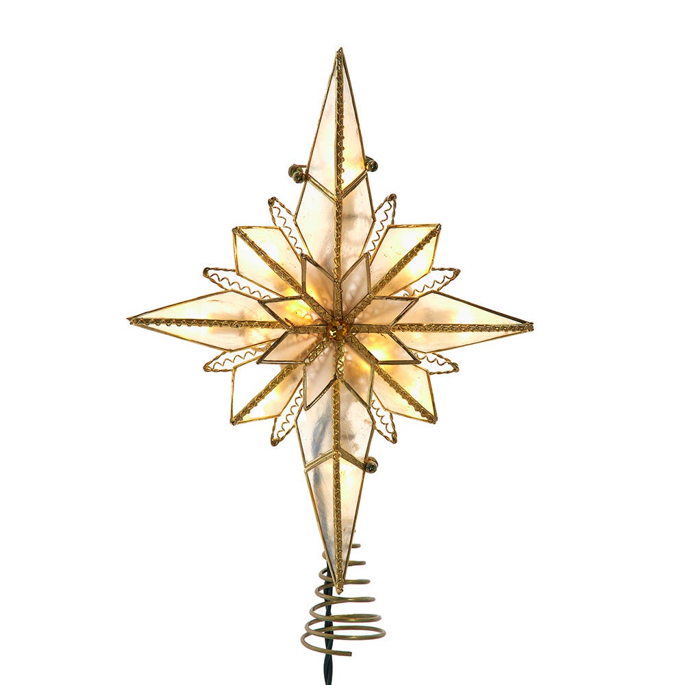 Kurt Adler 10.5-Inch 10-Light LED Capiz Bethlehem Star Tree Topper