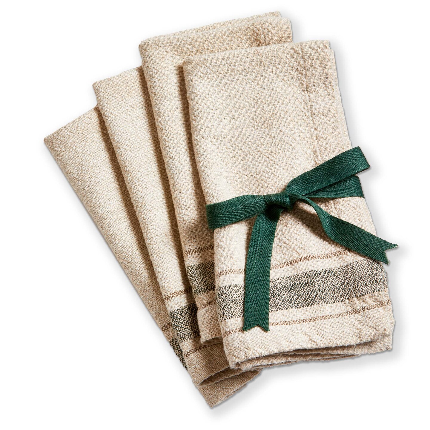 Aspen Stripe Cotton Napkins - 20" x 20" Beige Kitchen Textiles for Christmas - Machine Washable Cloth Napkins