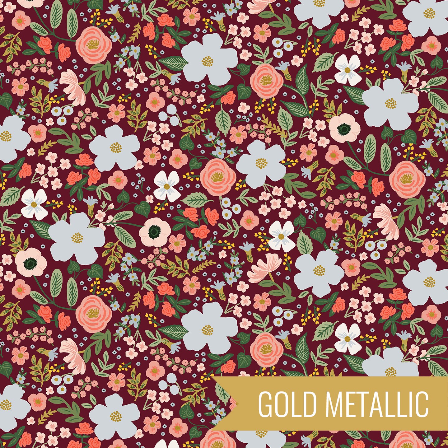 Wild Rose in Burgundy Metallic (rp303-bu5m) | Garden Party | Rifle Paper Co | Cotton+Steel