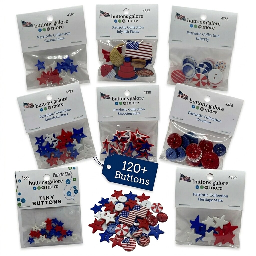 Patriotic Craft & Sewing Button Variety Pack – 120 Pieces in 8 Packs
