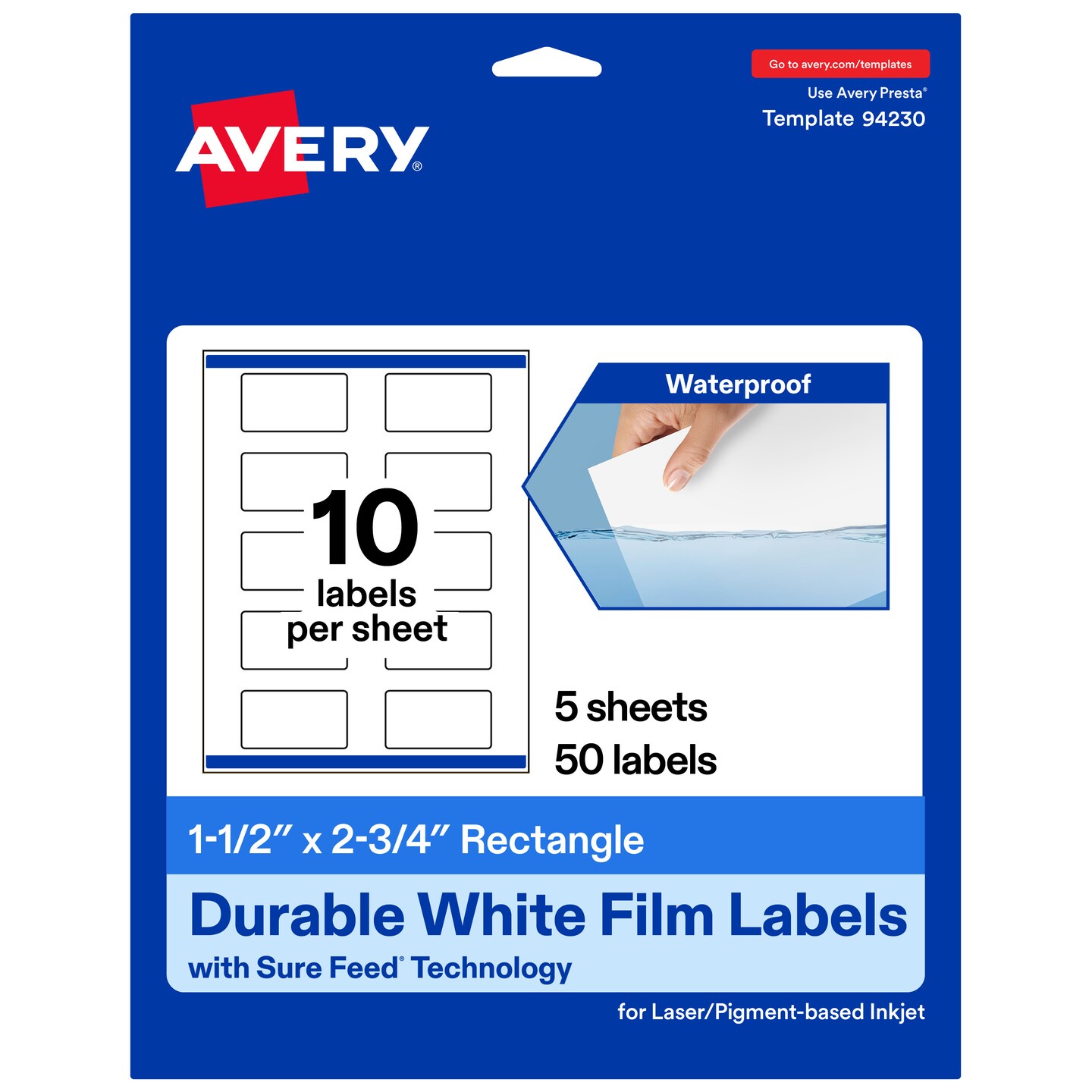 Avery Waterproof Rectangle Labels with Sure Feed, Print to the Edge