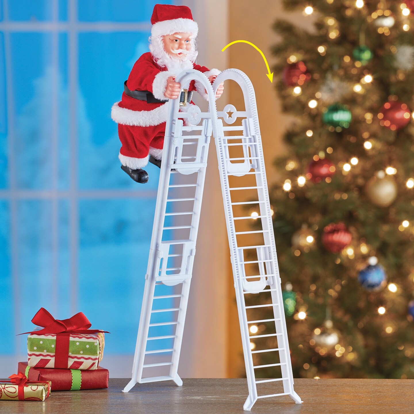 Collections Etc Musical Ladder Climbing Santa Claus Holiday Decor