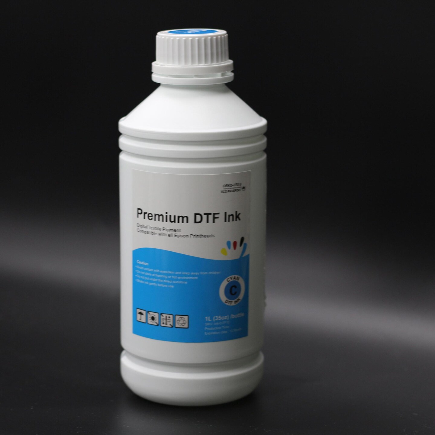 Cyan Premium DTF Pigment Textile Ink - 1L Bottle for Vibrant Fabric Printing