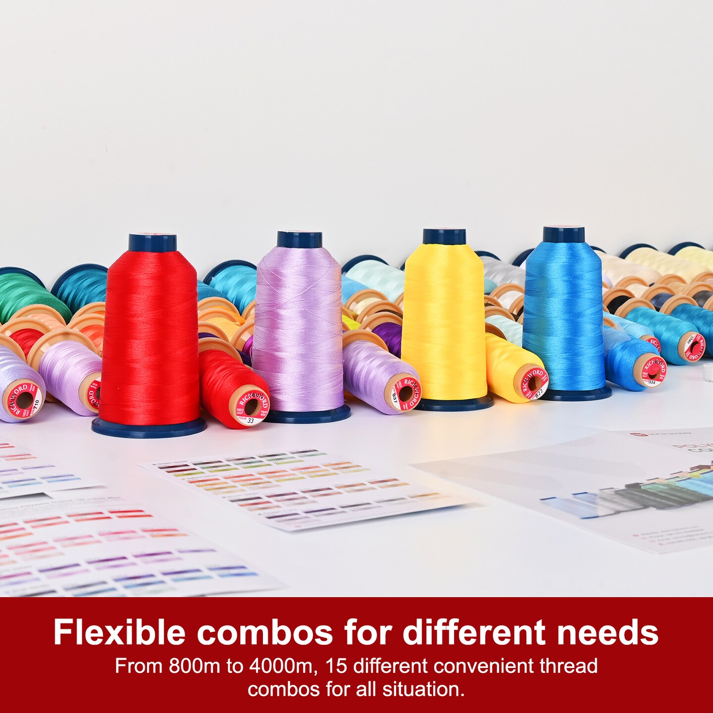 Richword Selected 800M 40/60/80 Colors Embroidery Machine Thread,40WT(108D/2) Polyester Embroidery Machine Thread Set for Embroidery Machines and Sewing Machines