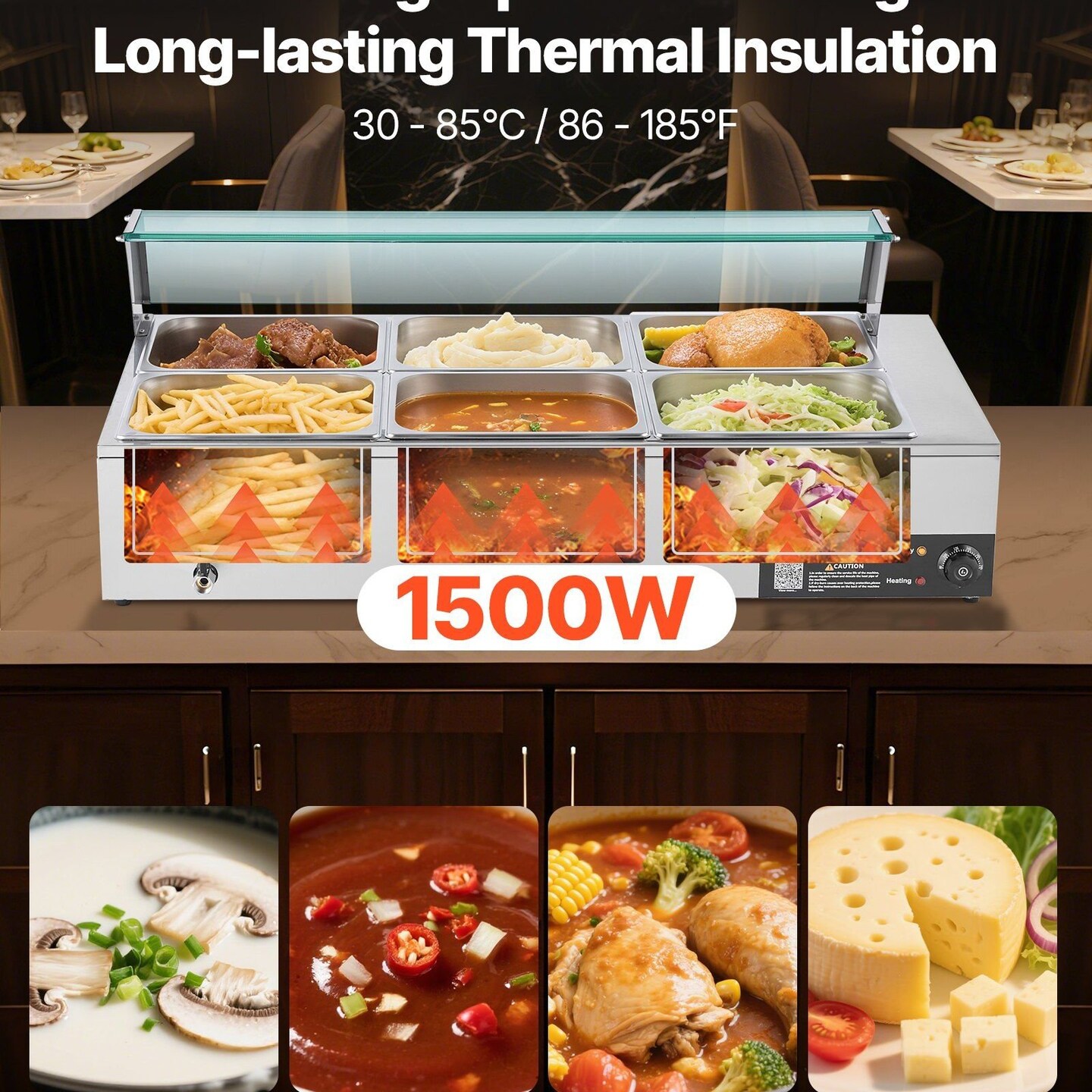 VEVOR-6" x 0.5"-Silver-Electric Buffet Food Warmer for Catering and Events-1 Piece