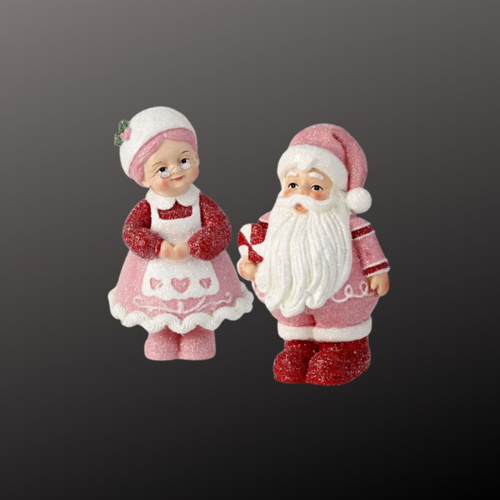 6&#x22; Pink Santa and Mrs. Claus Figurine Set &#x2013; Resin Candy Christmas Decorations-MTX73326