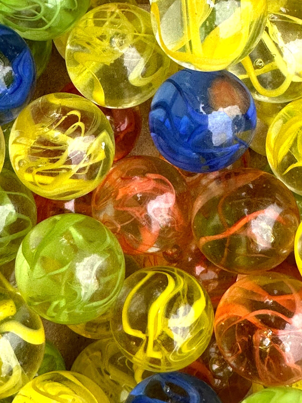 Spaghetti Red/Blue/Yellow random color mix Glass Marbles 25mm (1 inch) SHOOTER