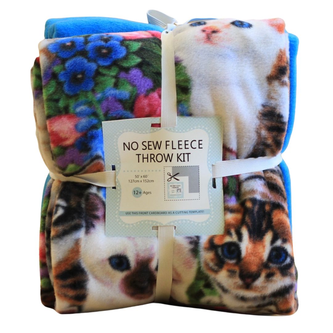 Cats on Cats Anti-Pill Premium No-Sew Throw Fleece Fabric Kit (50x60)