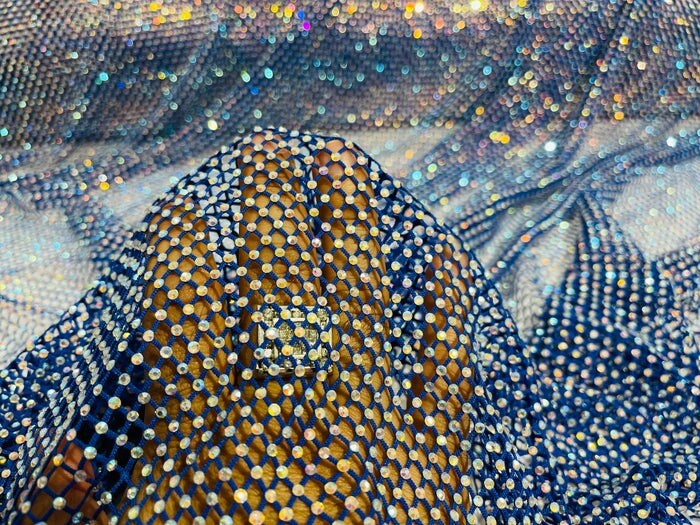 1 Yard Sparkly AB Rhinestone Fishnet Fabric Stretch Mesh for Costumes, Décor, and Apparel