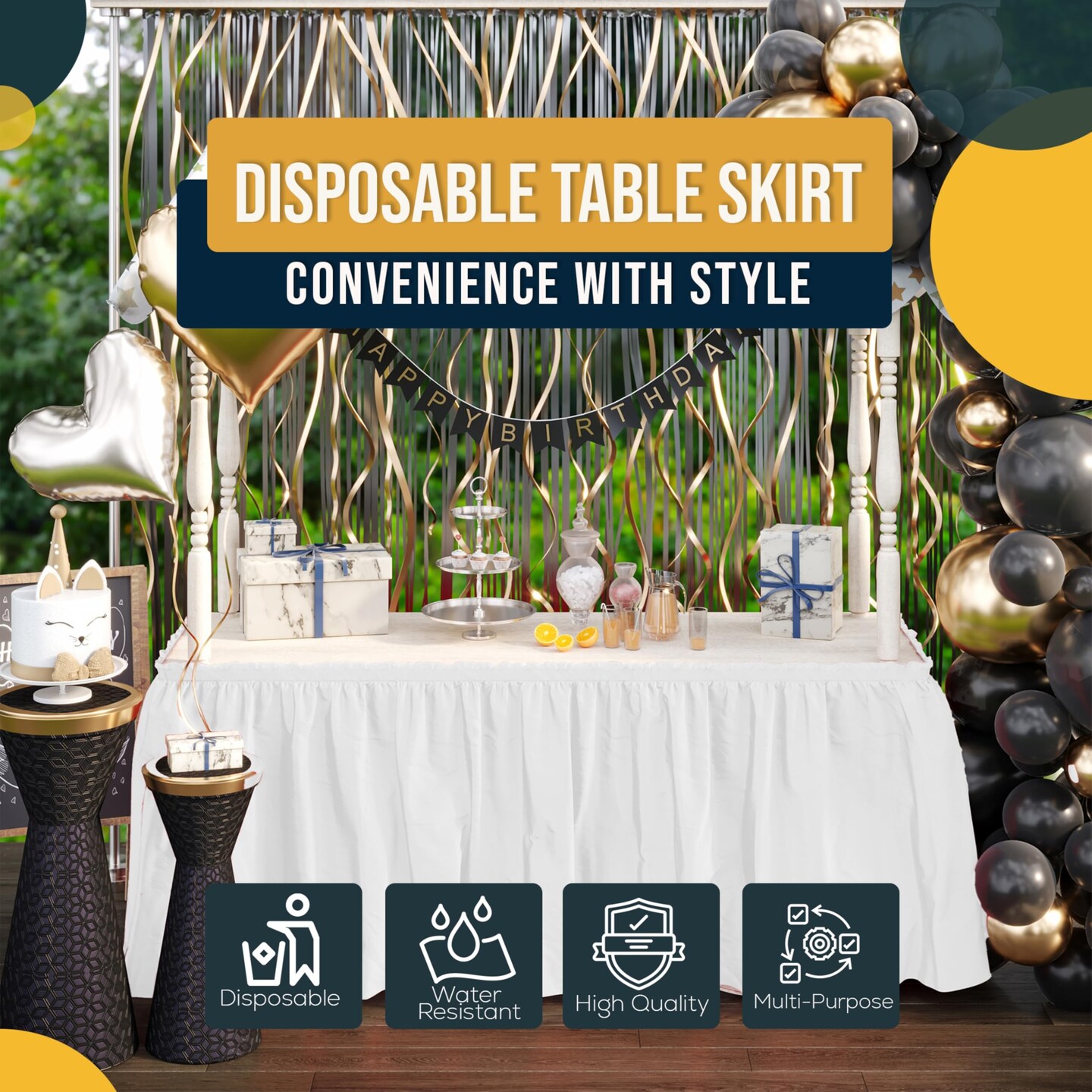 Ruffle Disposable Table Skirt 14 Ft Long Pleated Table Skirts with Adhesive Strip – Fits 6ft+ Rectangle or Round Tables – Ideal for Birthday Parties, Gender Reveal, Baby Showers & Event Decorations 6 pack by Exquisite
